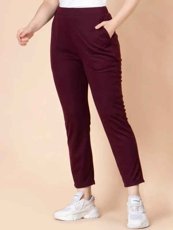 Maroon_Cotton_Women_Slim_Fit_Trousers_For_Women
