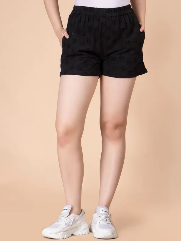 Black_Cotton_Women_Outdoor_Cotton_Shorts_For_Women