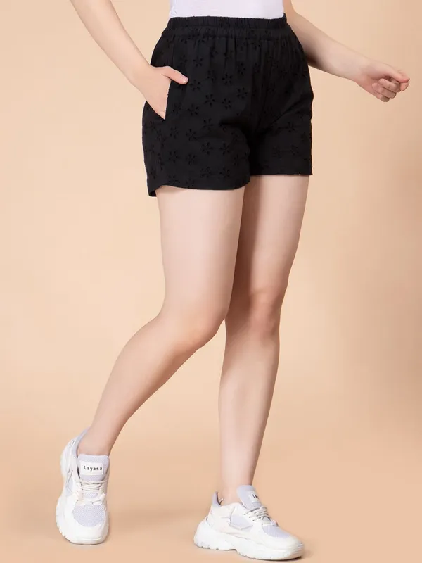 Black_Cotton_Women_Outdoor_Cotton_Shorts_For_Women