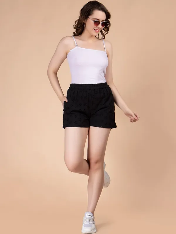 Black_Cotton_Women_Outdoor_Cotton_Shorts_For_Women