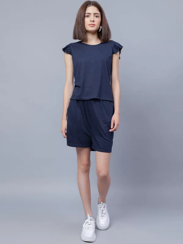 Blue_Cotton_Round_Neck_T-Shirt_With_Shorts_For_Women