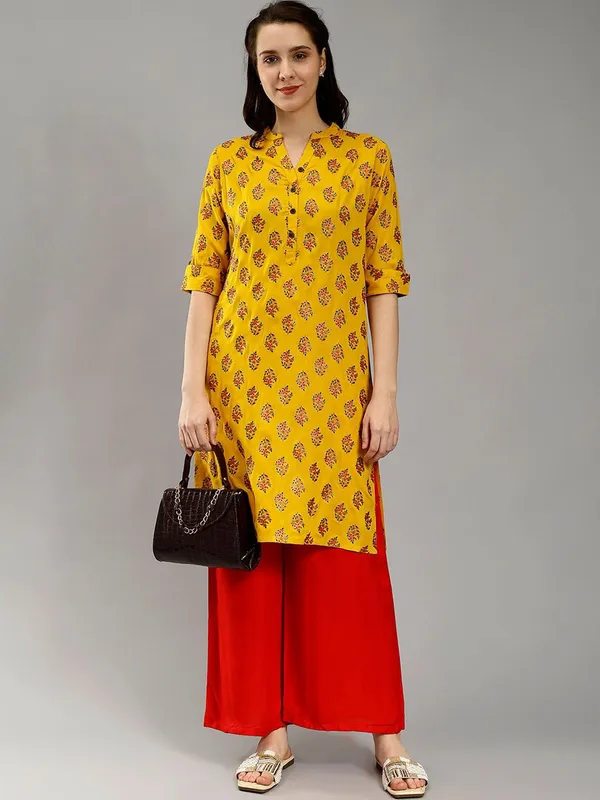 Mustard_Cotton_Ethnic_Motifs_Printed_Mandarin_Collar_Cotton_Straight_Kurta_For_Women
