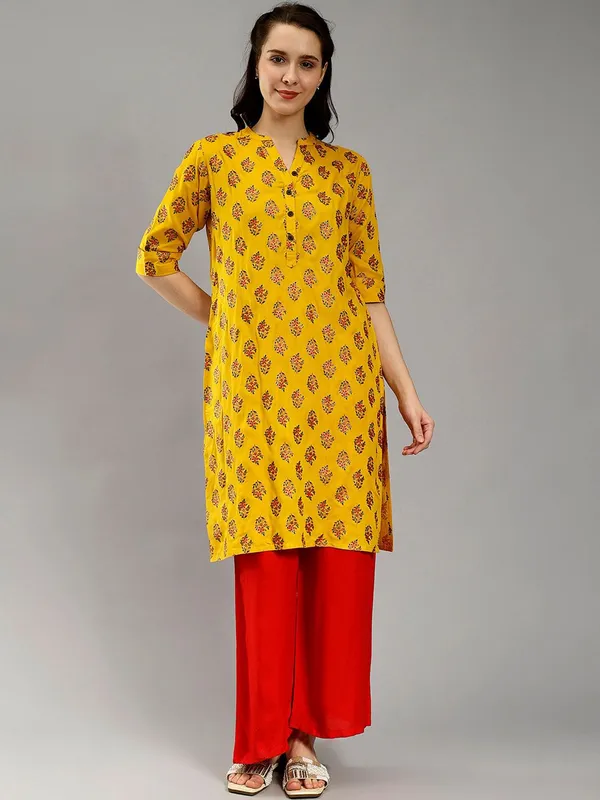 Mustard_Cotton_Ethnic_Motifs_Printed_Mandarin_Collar_Cotton_Straight_Kurta_For_Women
