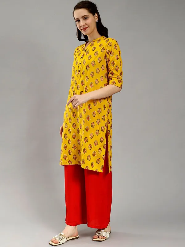 Mustard_Cotton_Ethnic_Motifs_Printed_Mandarin_Collar_Cotton_Straight_Kurta_For_Women