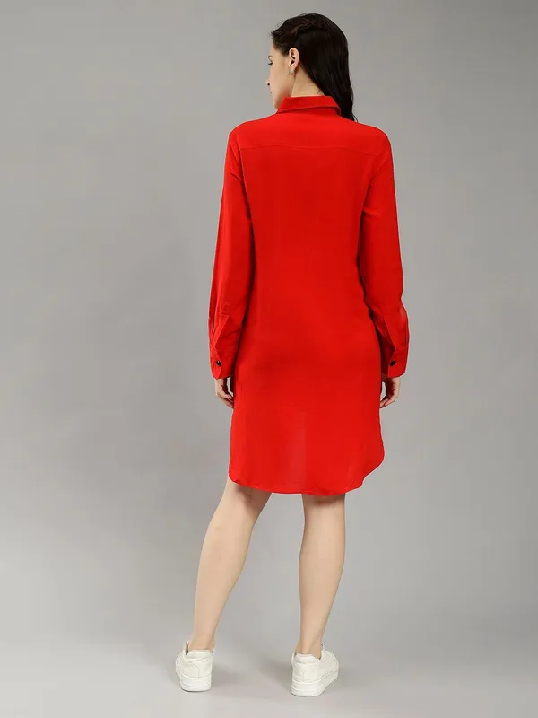 Red_Cotton_Spread_Collar_Cotton_Comfort_Longline_Slim_Fit_Casual_Shirt_For_Women