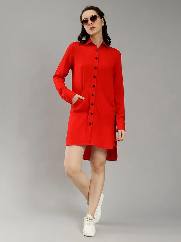 Red_Cotton_Spread_Collar_Cotton_Comfort_Longline_Slim_Fit_Casual_Shirt_For_Women