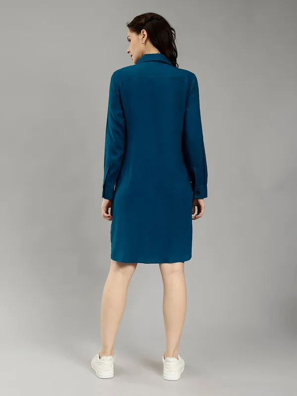Teal_Cotton_Spread_Collar_Cotton_Comfort_Longline_Slim_Fit_Casual_Shirt_For_Women