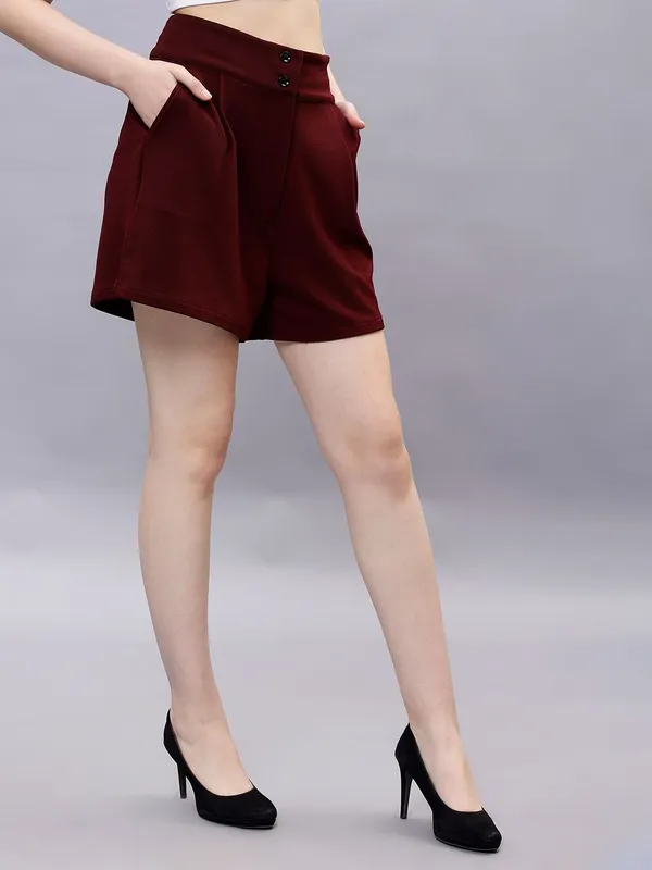 Maroon_Cotton_Women_High-Rise_Shorts_For_Women