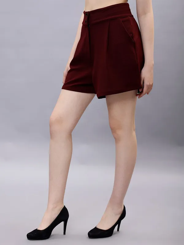 Maroon_Cotton_Women_High-Rise_Shorts_For_Women