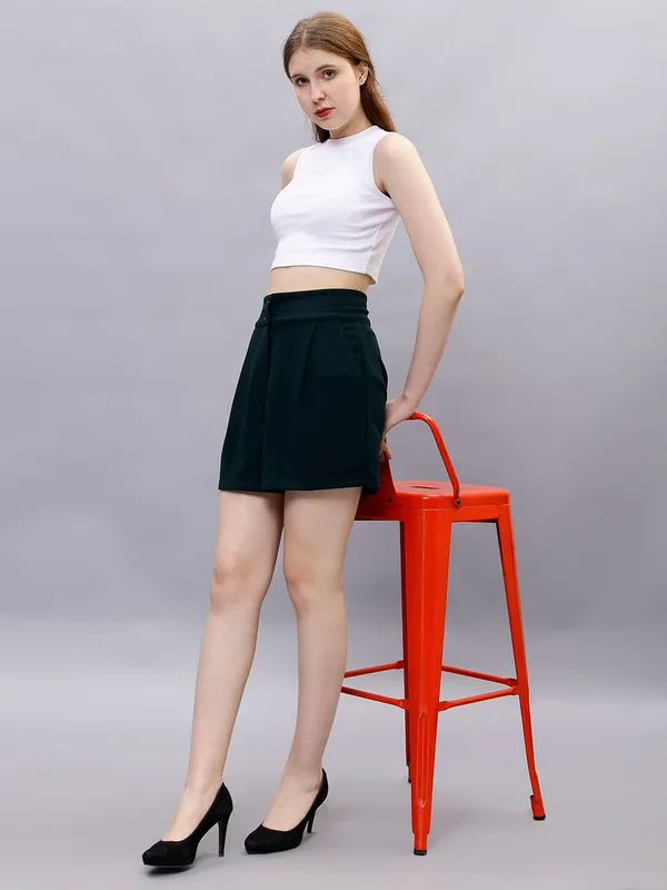 Green_Cotton_Women_High-Rise_Shorts_For_Women