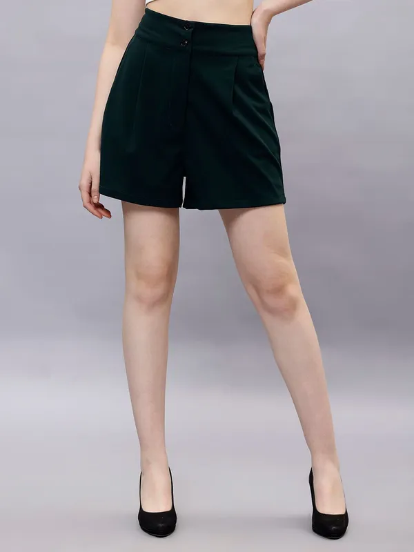 Green_Cotton_Women_High-Rise_Shorts_For_Women
