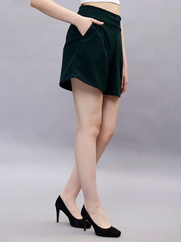 Green_Cotton_Women_High-Rise_Shorts_For_Women