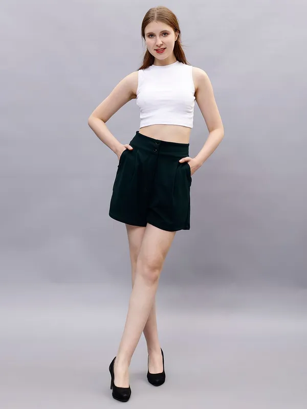 Green_Cotton_Women_High-Rise_Shorts_For_Women