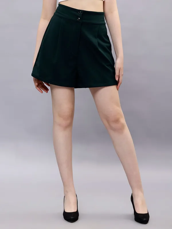 Green_Cotton_Women_High-Rise_Shorts_For_Women