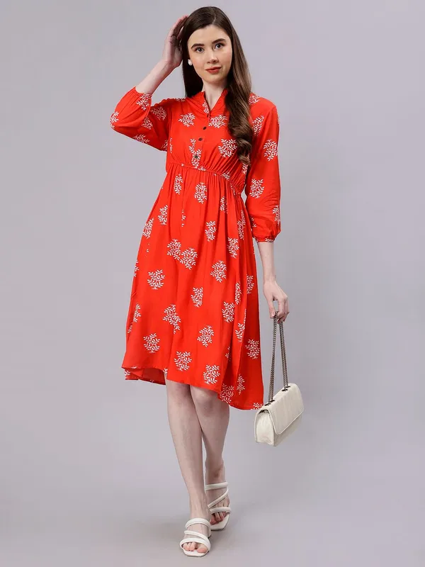 Red_Cotton_Floral_Print_Cotton_Fit_&_Flare_Dress_For_Women