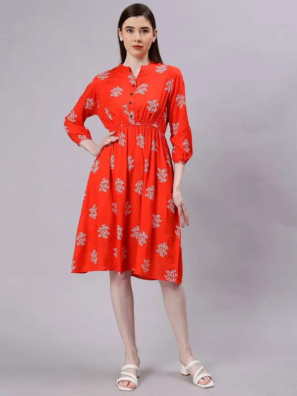 Red_Cotton_Floral_Print_Cotton_Fit_&_Flare_Dress_For_Women