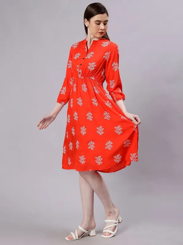 Red_Cotton_Floral_Print_Cotton_Fit_&_Flare_Dress_For_Women