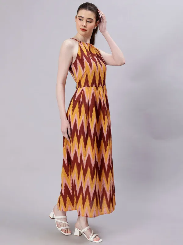 Mustard_Cotton_Printed_Round_Neck_Sleeveless_Fit_&_Flare_Cotton_Dress_For_Women