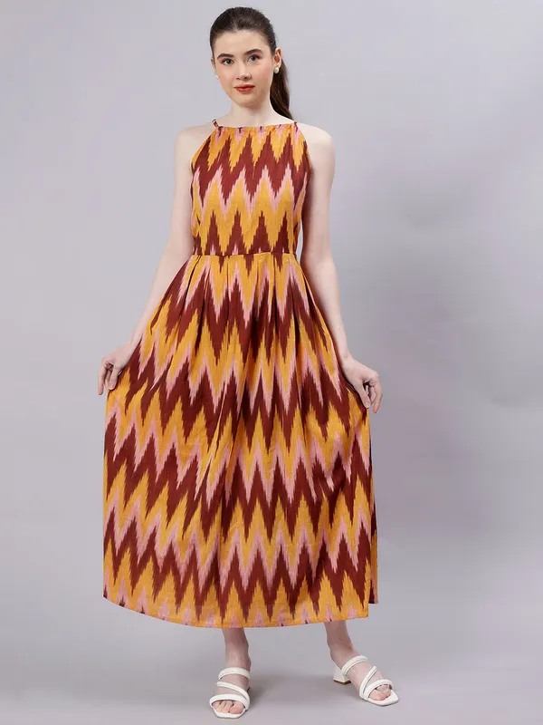 Mustard_Cotton_Printed_Round_Neck_Sleeveless_Fit_&_Flare_Cotton_Dress_For_Women