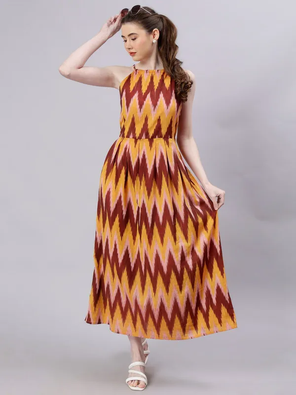 Mustard_Cotton_Printed_Round_Neck_Sleeveless_Fit_&_Flare_Cotton_Dress_For_Women