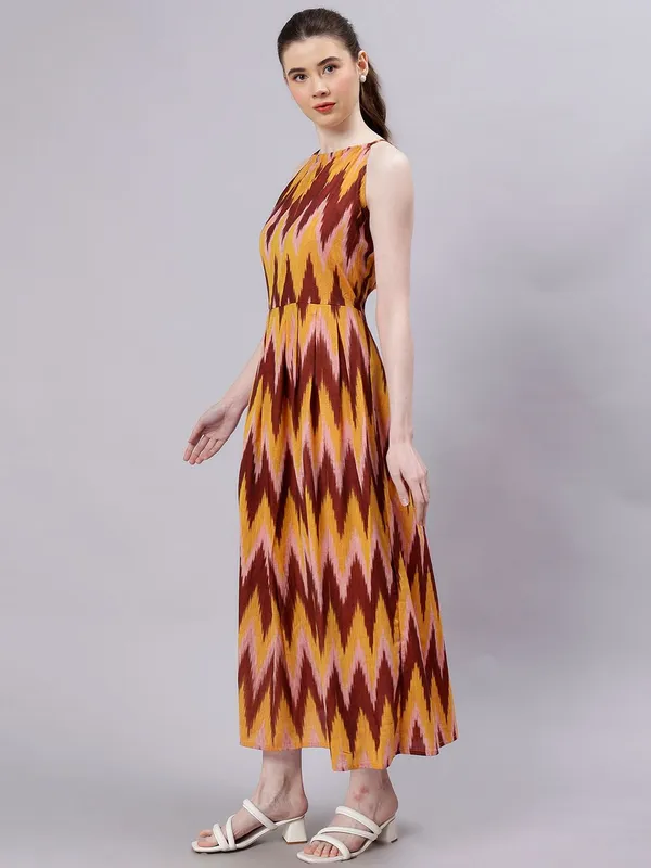 Mustard_Cotton_Printed_Round_Neck_Sleeveless_Fit_&_Flare_Cotton_Dress_For_Women