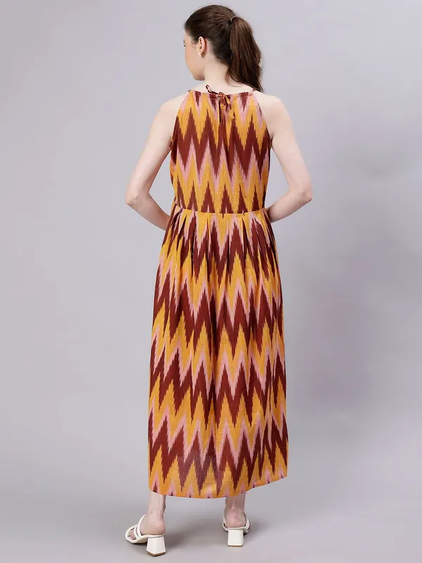 Mustard_Cotton_Printed_Round_Neck_Sleeveless_Fit_&_Flare_Cotton_Dress_For_Women