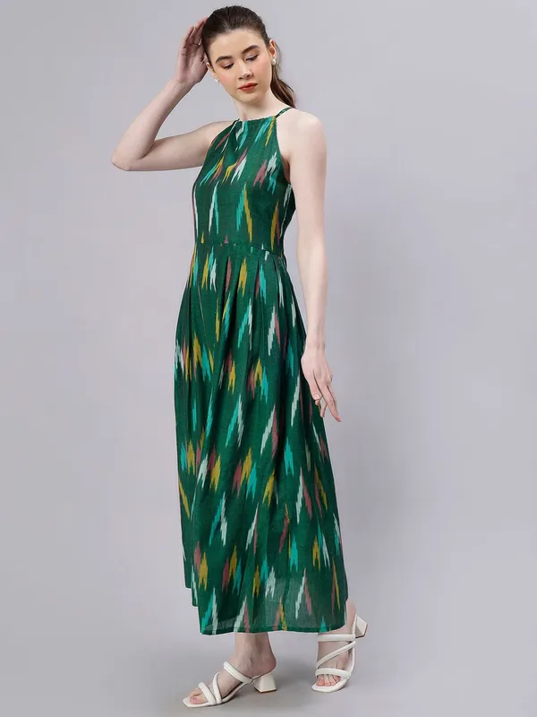 Green_Cotton_Ethnic_Motifs_Printed_Halter_Neck_Cotton_Maxi_Dress_For_Women