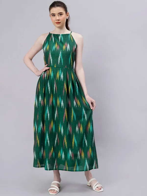 Green_Cotton_Ethnic_Motifs_Printed_Halter_Neck_Cotton_Maxi_Dress_For_Women
