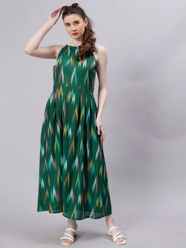 Green_Cotton_Ethnic_Motifs_Printed_Halter_Neck_Cotton_Maxi_Dress_For_Women
