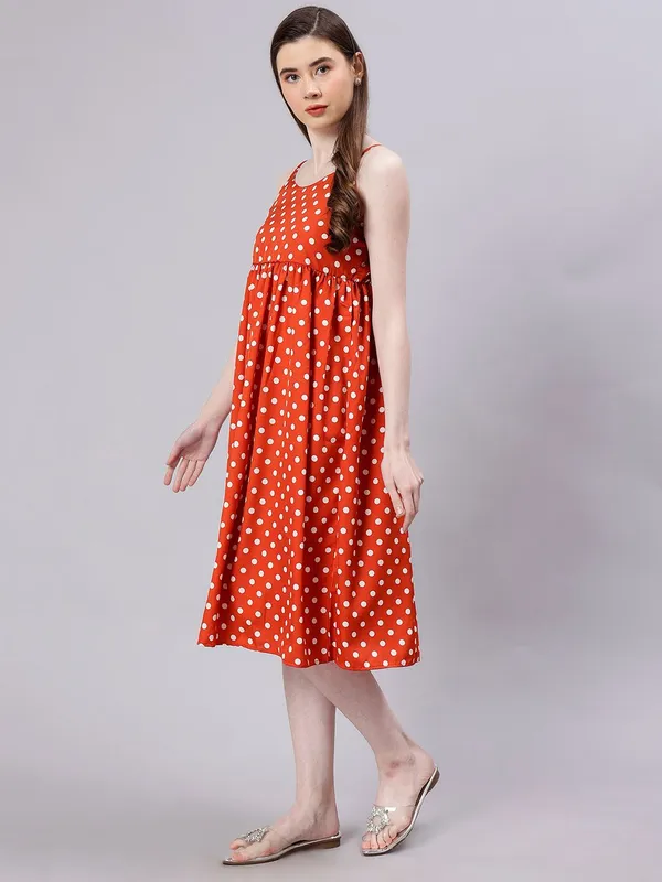 Red_Cotton_Polka_Dot_Print_Empire_Dress_For_Women