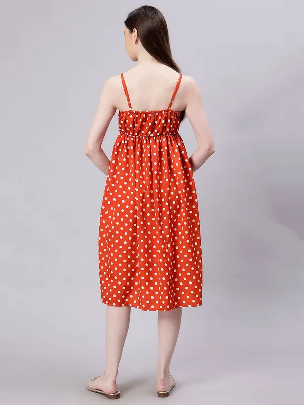 Red_Cotton_Polka_Dot_Print_Empire_Dress_For_Women