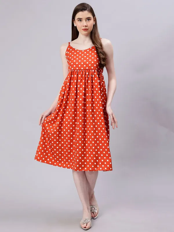 Red_Cotton_Polka_Dot_Print_Empire_Dress_For_Women