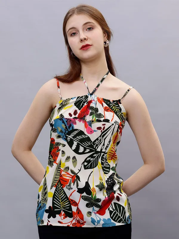 White_Cotton_Floral_Printed_Shoulder_Straps_Tops_For_Women