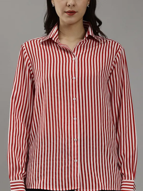 Red_Cotton_Women_Classic_Striped_Slim_Fit_Casual_Shirt_For_Women