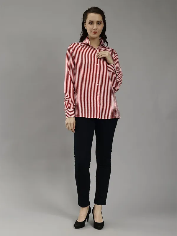 Red_Cotton_Women_Classic_Striped_Slim_Fit_Casual_Shirt_For_Women