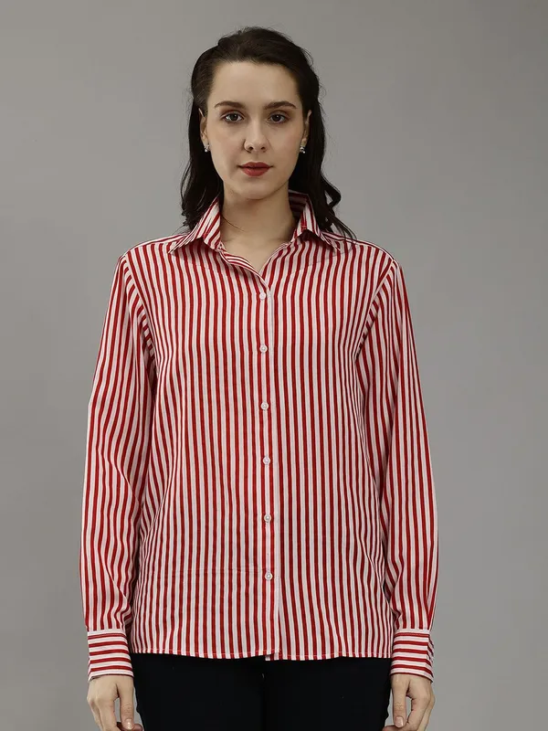 Red_Cotton_Women_Classic_Striped_Slim_Fit_Casual_Shirt_For_Women