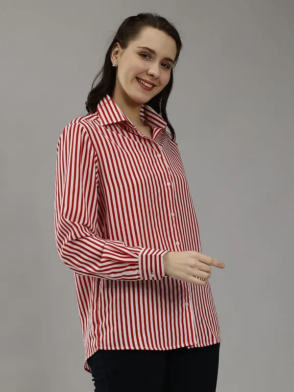 Red_Cotton_Women_Classic_Striped_Slim_Fit_Casual_Shirt_For_Women