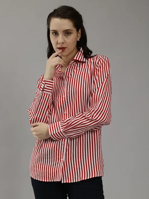 Red_Cotton_Women_Classic_Striped_Slim_Fit_Casual_Shirt_For_Women