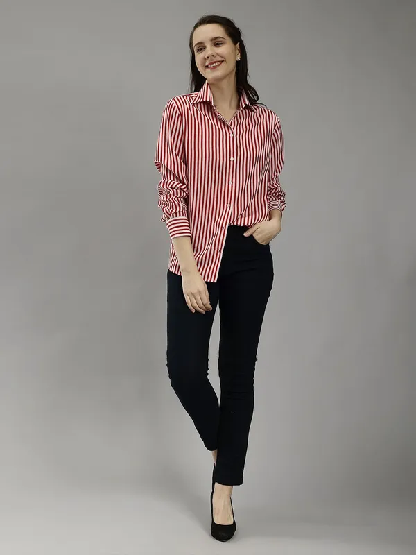 Red_Cotton_Women_Classic_Striped_Slim_Fit_Casual_Shirt_For_Women