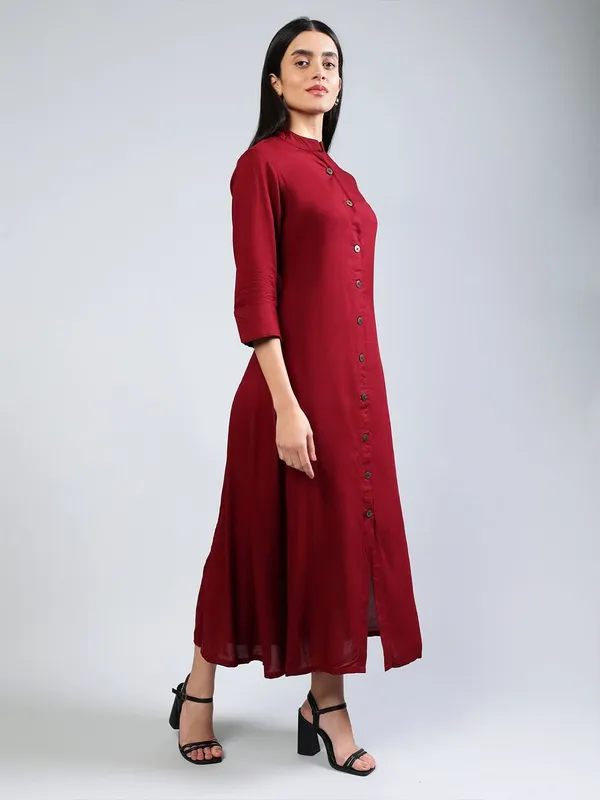 Maroon_Cotton_A-Line_Midi_Dress_For_Women