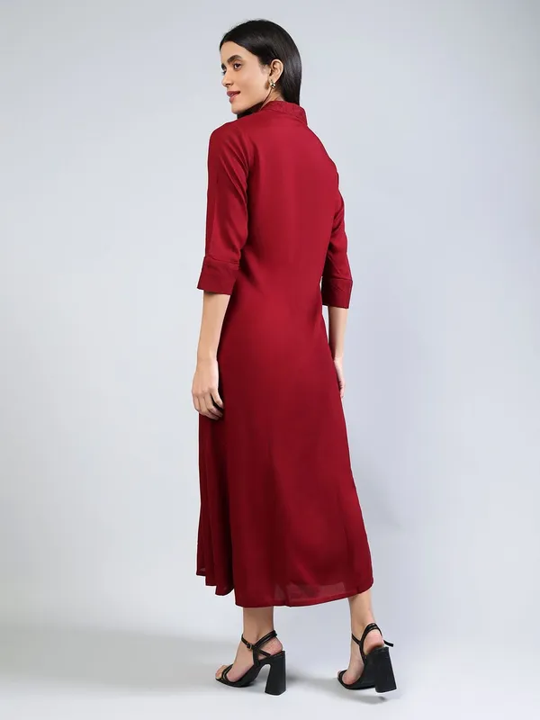 Maroon_Cotton_A-Line_Midi_Dress_For_Women
