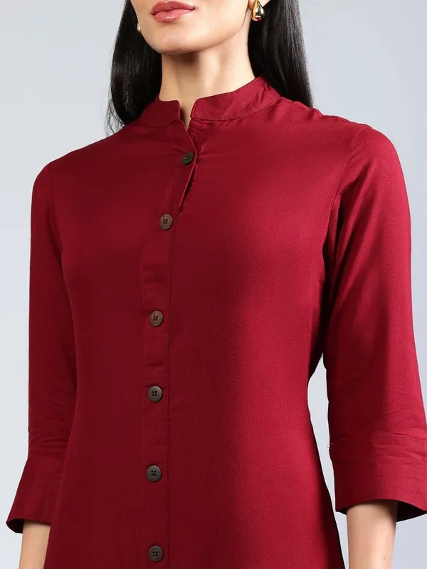 Maroon_Cotton_A-Line_Midi_Dress_For_Women