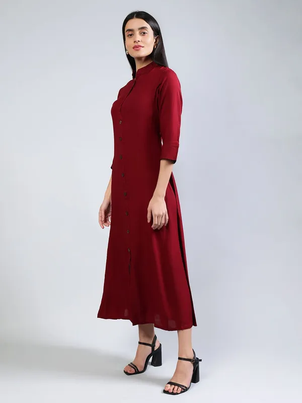 Maroon_Cotton_A-Line_Midi_Dress_For_Women