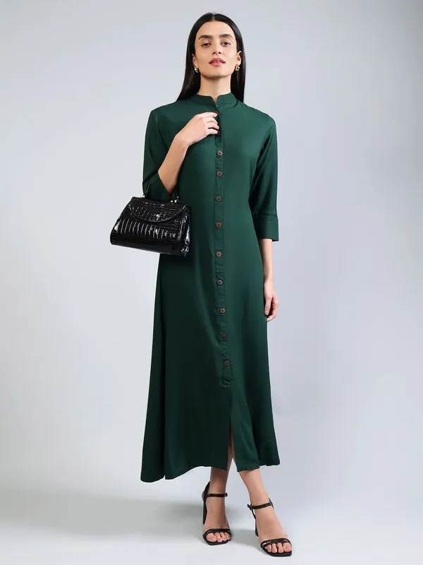 Green_Cotton_A-Line_Midi_Dress_For_Women