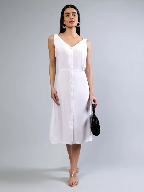 White_Cotton_Women_Cotton_V-Neck_Sleeveless_A-Line_Midi_Dress_For_Women