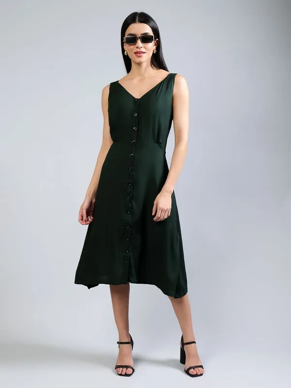Green_Cotton_A-Line_Midi_Dress_For_Women