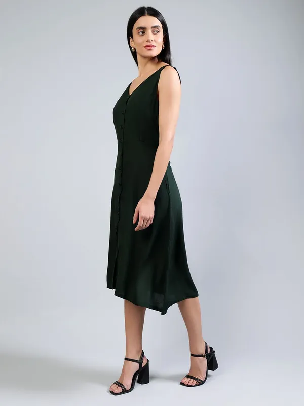 Green_Cotton_A-Line_Midi_Dress_For_Women