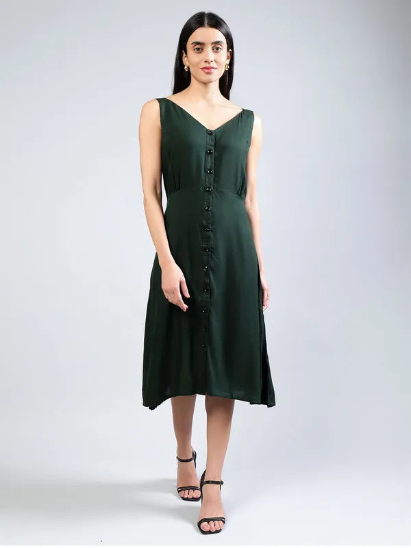 Green_Cotton_A-Line_Midi_Dress_For_Women