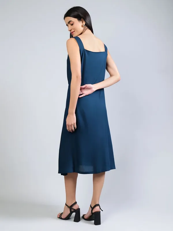 Teal_Cotton_A-Line_Midi_Dress_For_Women
