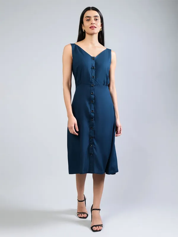 Teal_Cotton_A-Line_Midi_Dress_For_Women